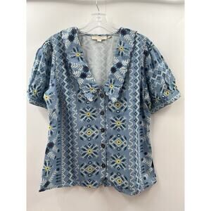 Forever That Girl Women’s Short Sleeve Button Front Blouse Collared Blue Size M